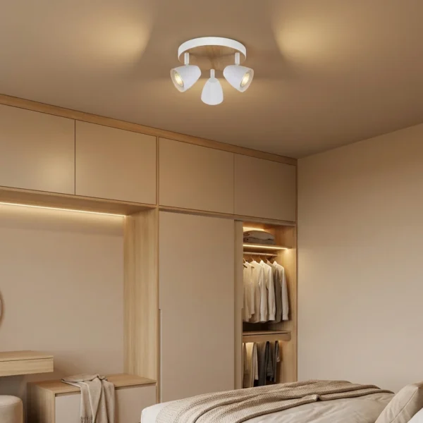 Plafón Prenzlauer — Minimalista acero simil madera GU10 — Vista lateral | Lampamac