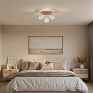 Plafón de Techo Moderno 3 Luces GU10 | Blanco + Símil Madera | Ø20,5cm - Image 2