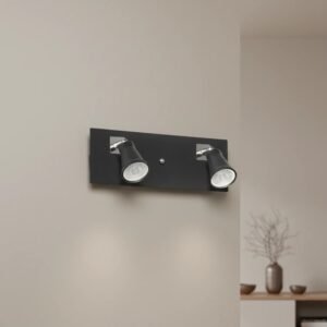 Aplique de pared Spot DUBLIN negro moderno con 2 focos GU-10 orientables para iluminación interior.