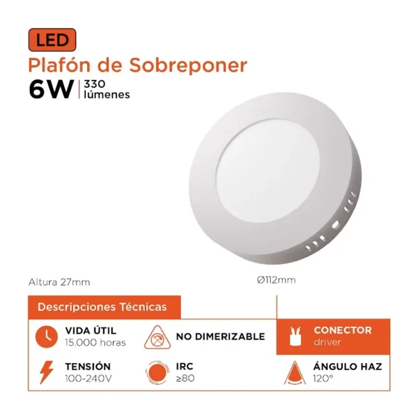 Plafón de Sobreponer 6w Blanco Redondo Luz Fria — Vista 7 | Lampamac