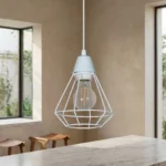 Colgante Cortes — Jaula geométrica metal blanco E27 | Lampamac