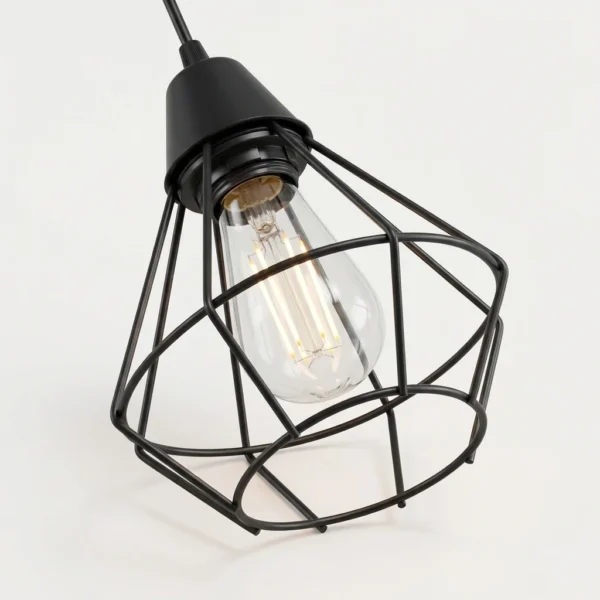 Colgante Embajadores — Jaula diamante metal negro E27 — Vista lateral | Lampamac