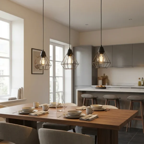 Colgante Embajadores — Jaula diamante metal negro E27 — Detalle | Lampamac