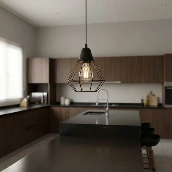 Colgante Embajadores — Jaula diamante metal negro E27 — Ambiente | Lampamac