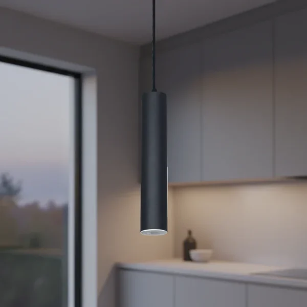 Colgante Almagro — Tubo minimalista hierro negro GU10 — Detalle | Lampamac