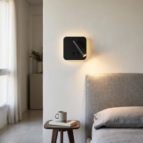 Aplique Schöneberg — Minimalista aluminio negro LED — Ambiente 1 | Lampamac