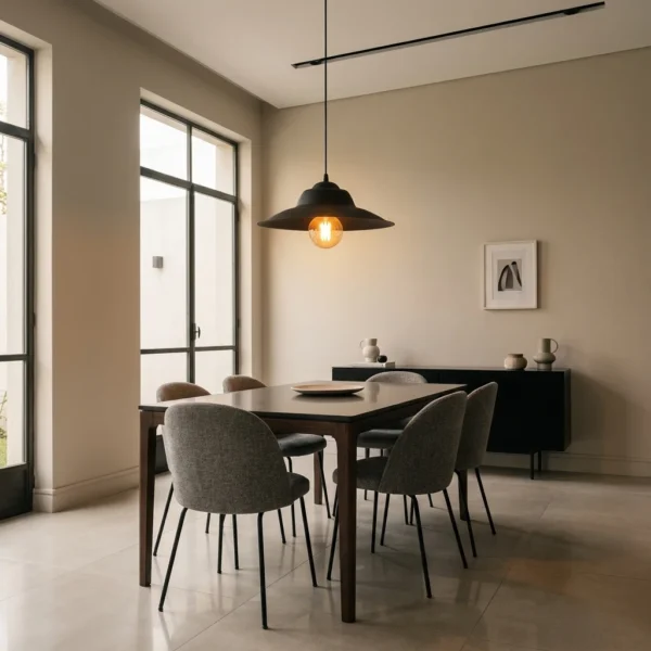 Colgante Réunion — Industrial chapa negra texturada E27 — Vista lateral | Lampamac