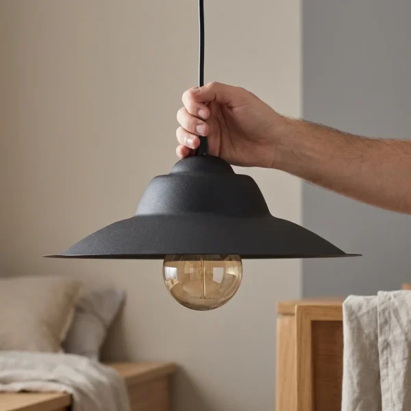 Colgante Réunion — Industrial chapa negra texturada E27 — Imagen 6 | Lampamac