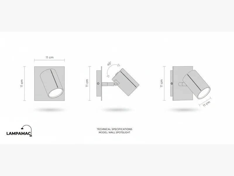 Diagrama técnico Aplique Auteuil — Spot interior acero cromo GU10 — medidas y materiales