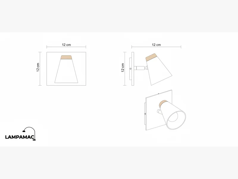 Diagrama técnico Aplique Belleville — Spot interior acero blanco GU10 — medidas y materiales