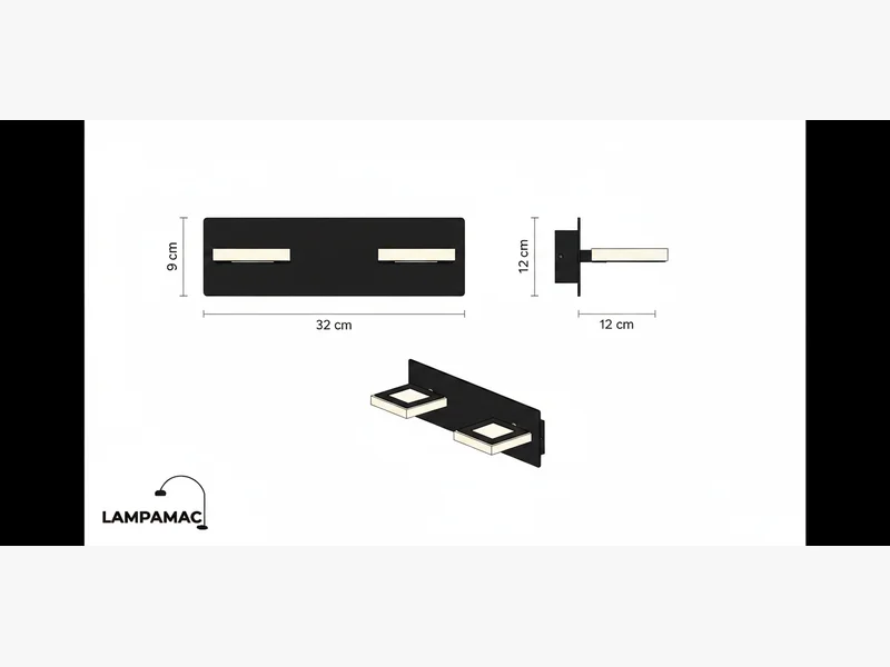 Diagrama técnico Aplique Chueca — Doble minimalista aluminio negro LED — medidas y materiales