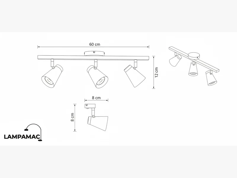 Diagrama técnico Plafon Aurélac — Triple metal moderno para interior (LED) — medidas y materiales