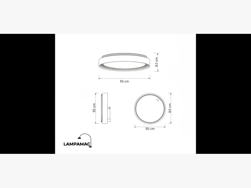 Diagrama técnico Plafon Garennac — Acrílico moderno de luz dorada (LED) — medidas y materiales