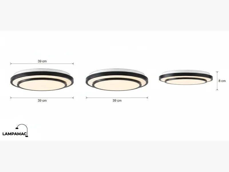 Diagrama técnico Plafon Mélanche — Acrílico moderno de luz uniforme (LED) — medidas y materiales
