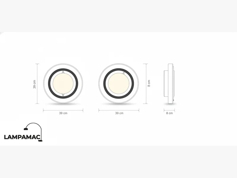 Diagrama técnico Plafon Núbiac — Acrílico moderno, luz continua (LED) — medidas y materiales
