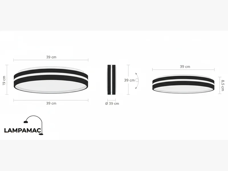 Diagrama técnico Plafon Vänsoure — Acrílico moderno de luz pareja (LED) — medidas y materiales