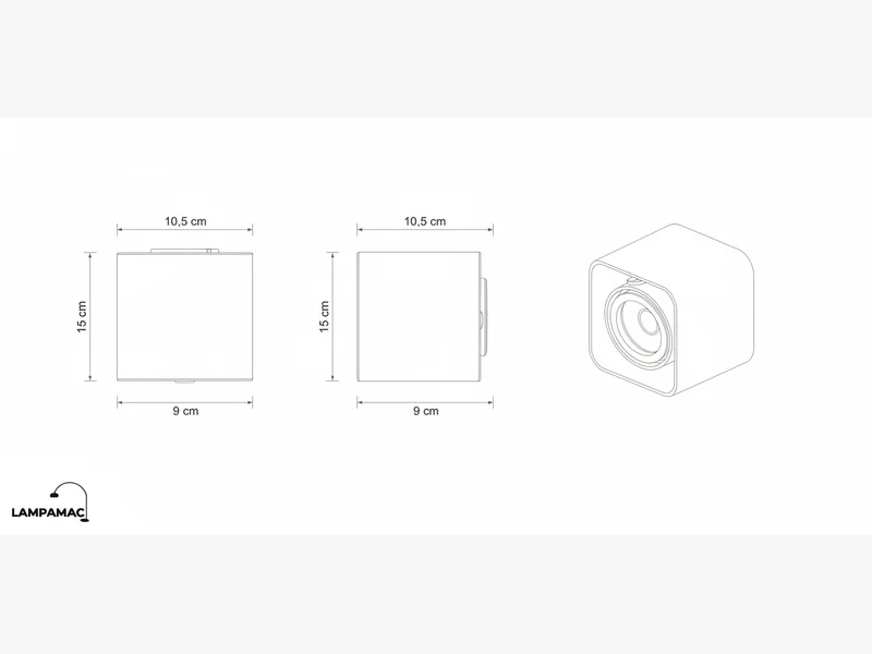 Diagrama técnico Spot Restelo — Orientable aluminio blanco GU10 — medidas y materiales