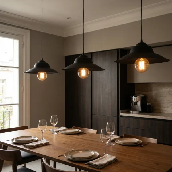 Colgante Réunion — Industrial chapa negra texturada E27 — Ambiente | Lampamac