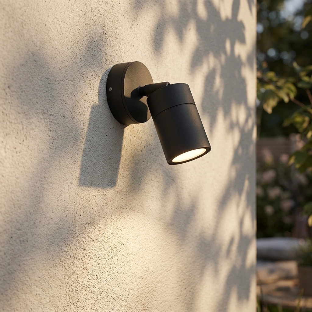 Aplique Exterior Lamparas de Pared - Aplique Exterior Qöstraine — Aluminio Negro, orientable IP54 (GU10) foto de producto | Lampamac