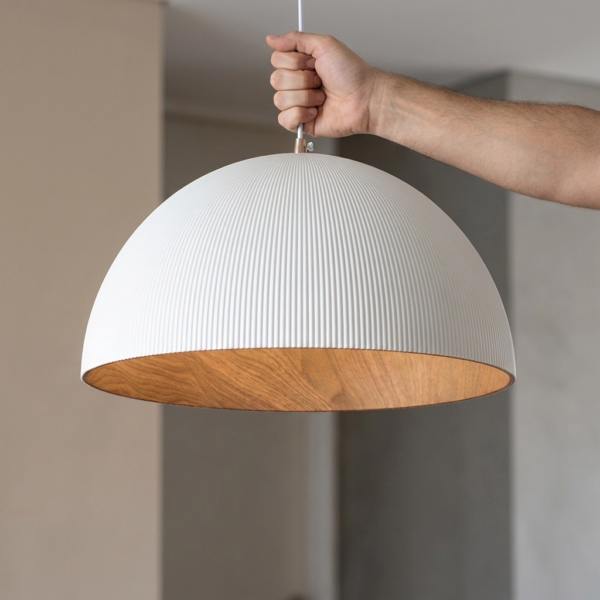 Colgante Lamparas de Techo - Colgante Alcanéra — Metal, moderno símil madera (LED) dimensiones | Lampamac
