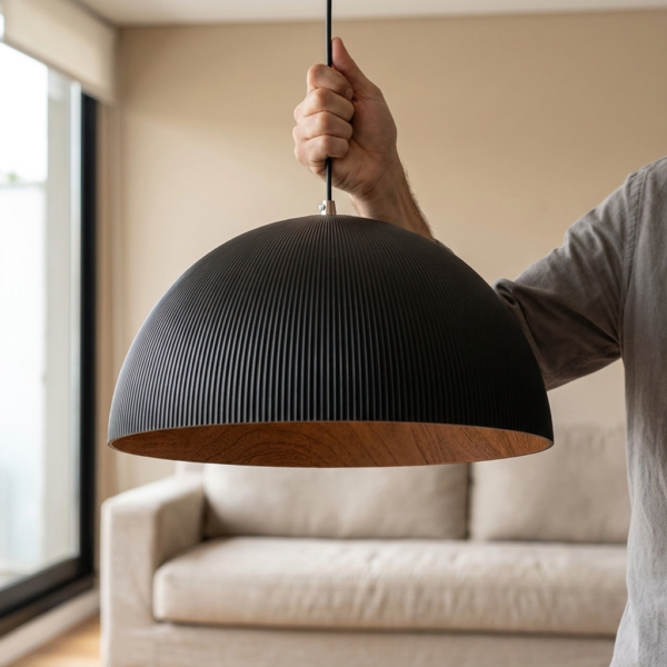 Colgante Lamparas de Techo - Colgante Halcanéra — Metal, moderno símil madera (LED) dimensiones | Lampamac