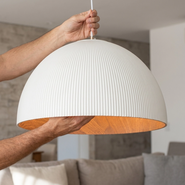 Colgante Lamparas de Techo - Colgante Haldéna — Metal, moderno símil madera (LED) dimensiones | Lampamac