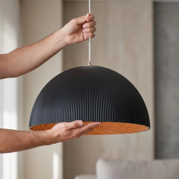 Colgante Lamparas de Techo - Colgante Idalvéra — Metal, moderno símil madera (LED) dimensiones | Lampamac