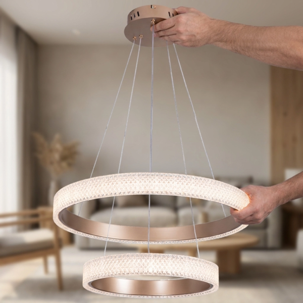 Colgante Lamparas de Techo - Colgante Serenata — Metal Dorado, moderno lineal (LED) dimensiones | Lampamac