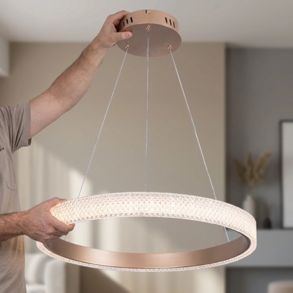 Colgante Lamparas de Techo - Colgante Laldéna — Metal Dorado, moderno lineal (LED) dimensiones | Lampamac