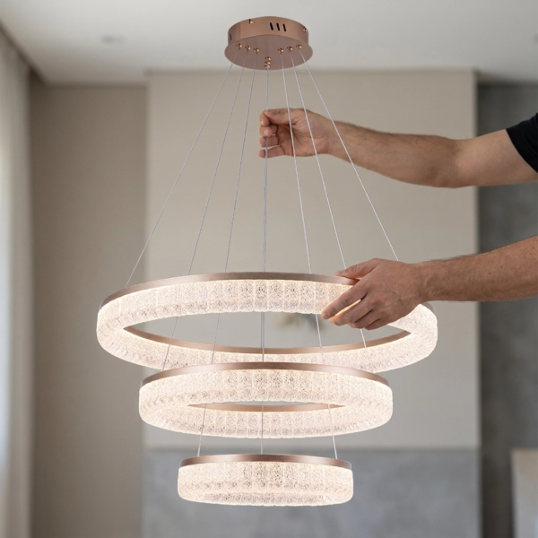 Colgante Lamparas de Techo - Colgante Palcanéra — Metal Dorado, aro circular (LED) dimensiones | Lampamac