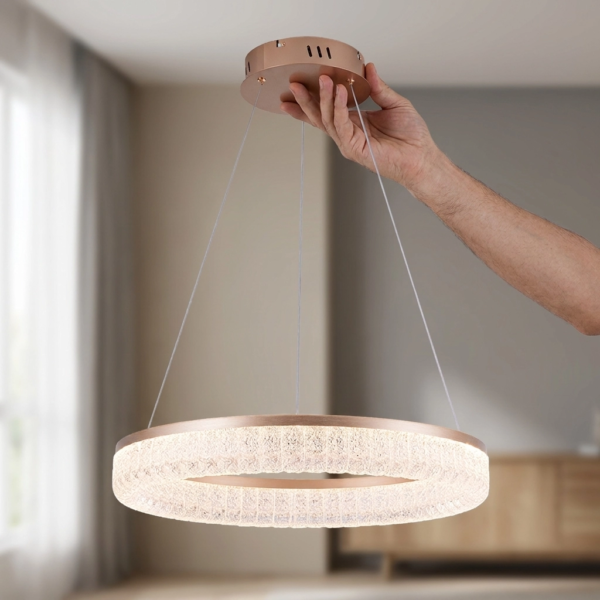 Colgante Lamparas de Techo - Colgante Kastéla — Metal Dorado, aro circular (LED) dimensiones | Lampamac