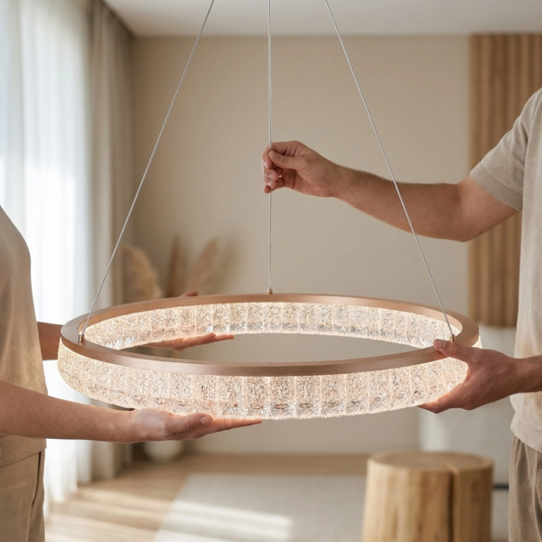 Colgante Lamparas de Techo - Colgante Solméra — Metal Dorado, aro circular (LED) dimensiones | Lampamac