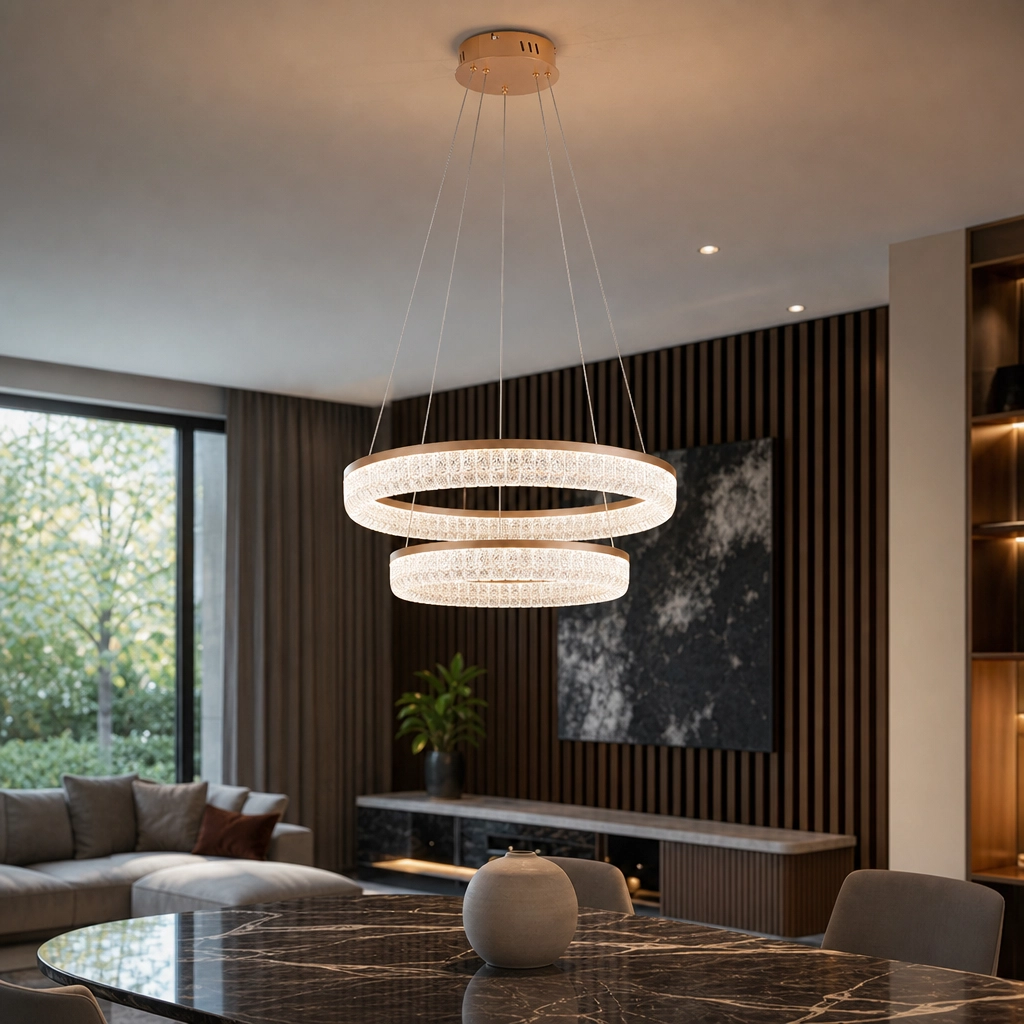 Colgante Lamparas de Techo - Colgante Hermosura — Metal Dorado, aro circular (LED) ambiente decorado | Lampamac