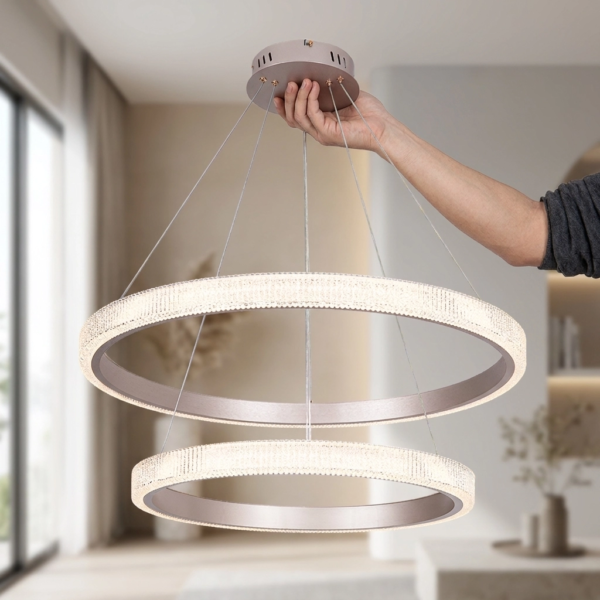 Colgante Lamparas de Techo - Colgante Orvénia — Metal Champagne, aro circular (LED) dimensiones | Lampamac
