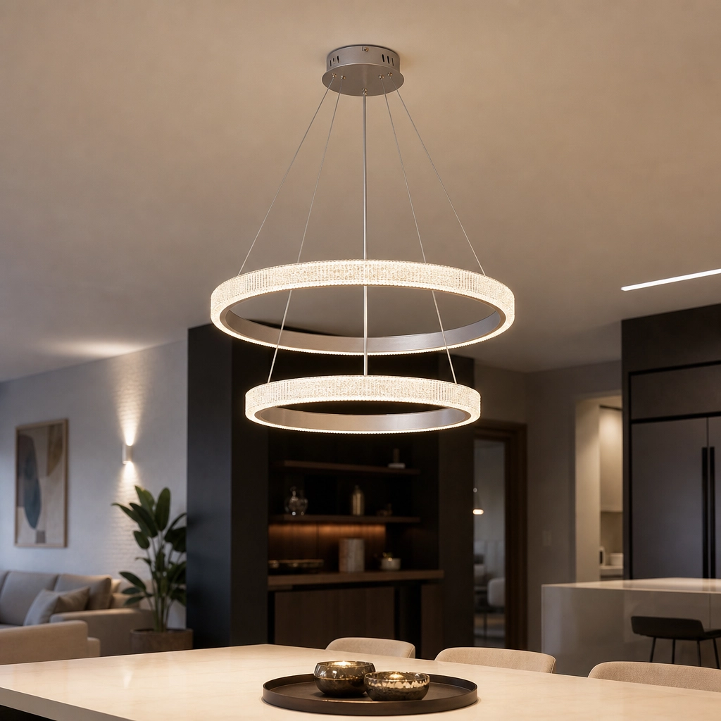 Colgante Lamparas de Techo - Colgante Orvénia — Metal Champagne, aro circular (LED) ambiente decorado | Lampamac