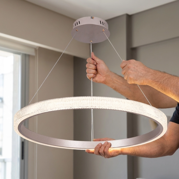 Colgante Lamparas de Techo - Colgante Torvéda — Metal Champagne, aro circular (LED) dimensiones | Lampamac