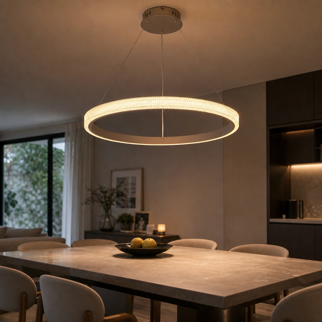 Colgante Lamparas de Techo - Colgante Torvéda — Metal Champagne, aro circular (LED) ambiente decorado | Lampamac