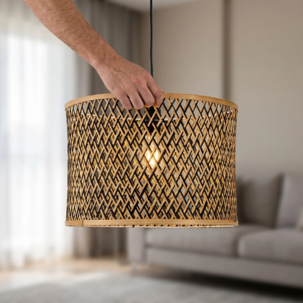 Colgante Lamparas de Techo - Colgante Lalcanéra — Bambú y Rattan, natural (LED) dimensiones | Lampamac