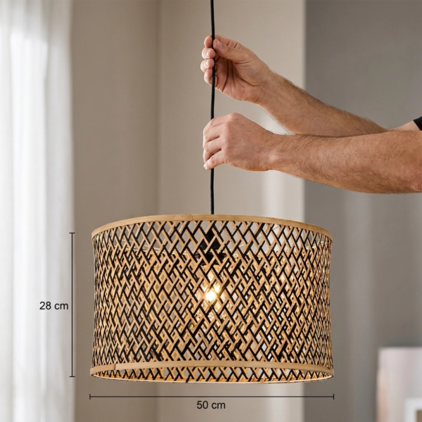 Colgante Lamparas de Techo - Colgante Dävantine — Bambú y Rattan, natural (LED) dimensiones | Lampamac
