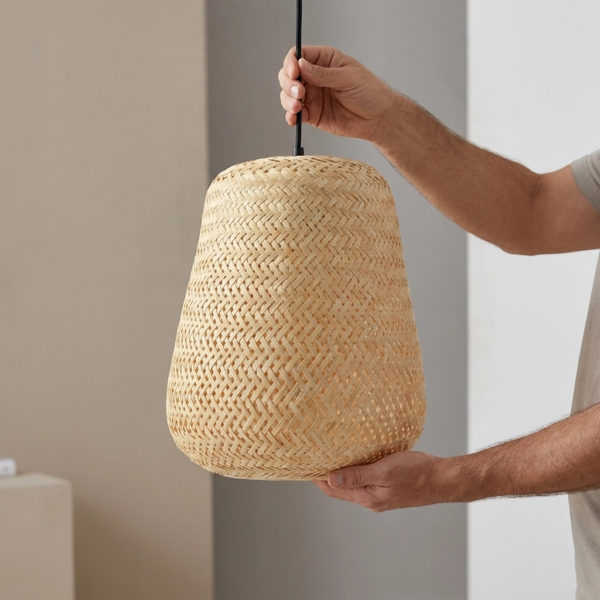 Colgante Lamparas de Techo - Colgante Almándra — Bambú Natural, contemporáneo (LED) dimensiones | Lampamac