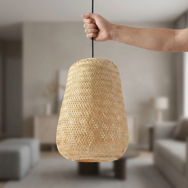 Colgante Lamparas de Techo - Colgante Valcanéra — Bambú Natural, contemporáneo (LED) dimensiones | Lampamac