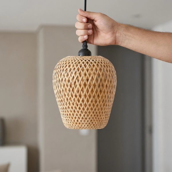 Colgante Lamparas de Techo - Colgante Valdéna — Bambú Natural, bohemio (LED) dimensiones | Lampamac