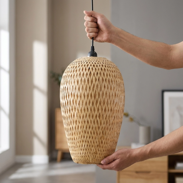 Colgante Lamparas de Techo - Colgante Uërmaine — Bambú Natural, bohemio (LED) dimensiones | Lampamac