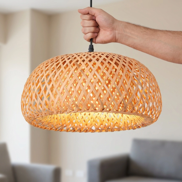 Colgante Lamparas de Techo - Colgante Dalvéna — Bambú Natural, rústico (LED) dimensiones | Lampamac