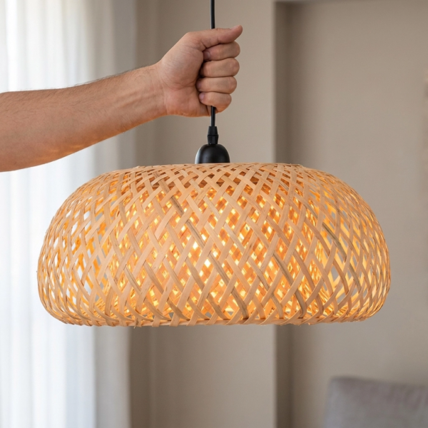 Colgante Lamparas de Techo - Colgante Fontévra — Bambú Natural, rústico (LED) dimensiones | Lampamac