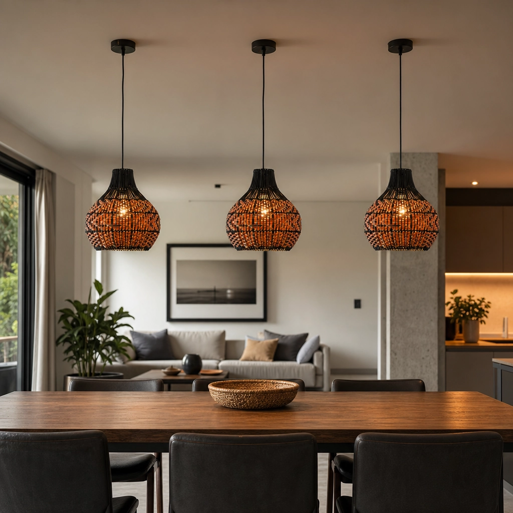 Colgante Lamparas de Techo - Colgante Iërmonne — Rattan Natural, bohemio (LED) ambiente decorado | Lampamac