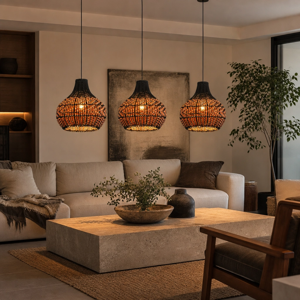 Colgante Lamparas de Techo - Colgante Uävantine — Rattan Natural, bohemio (LED) ambiente decorado | Lampamac