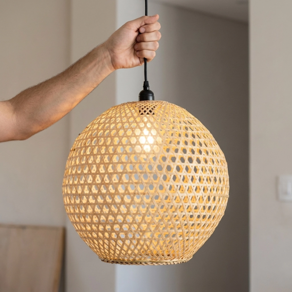 Colgante Lamparas de Techo - Colgante Vävantine — Bambú y Rattan, natural (LED) dimensiones | Lampamac