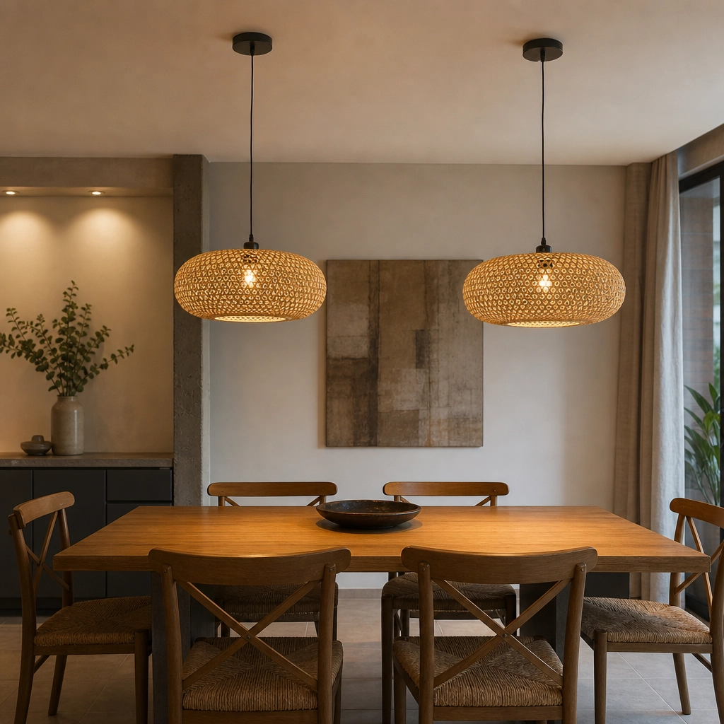 Colgante Lamparas de Techo - Colgante Ulvéra — Bambú y Rattan, natural (LED) ambiente decorado | Lampamac
