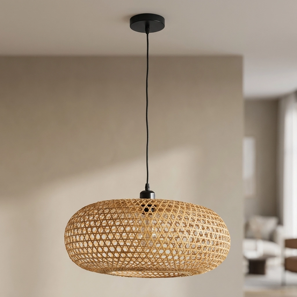 Colgante Lamparas de Techo - Colgante Ulvéra — Bambú y Rattan, natural (LED) foto de producto | Lampamac
